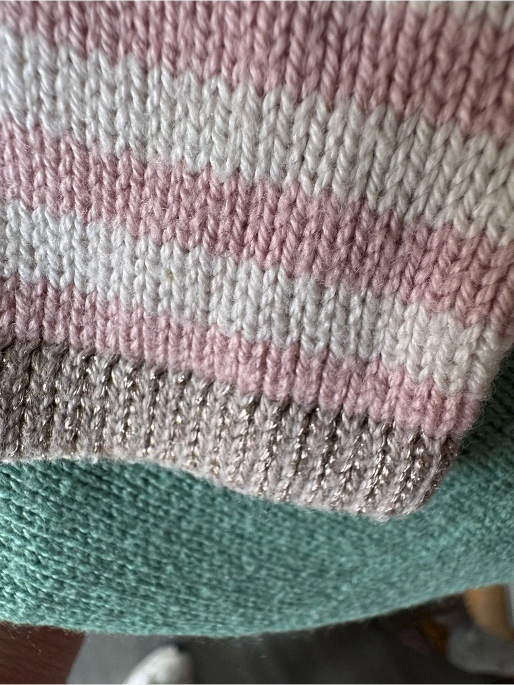 Baby Boden Green Knit Dress with Pink Stripe Sleeves
